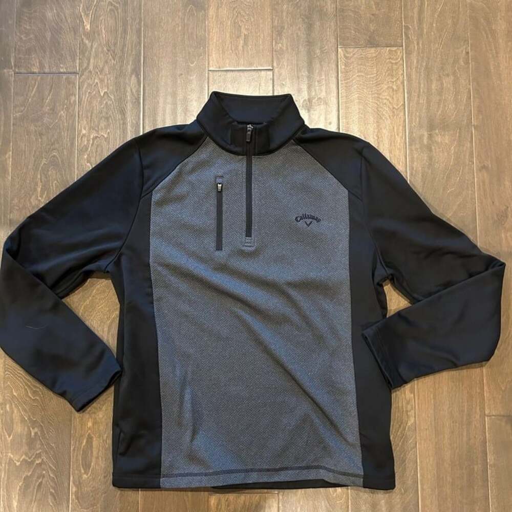 Callaway Men's Black/Gray Waffle‎ 1/4 zip Pullover UPF 50 Size Large